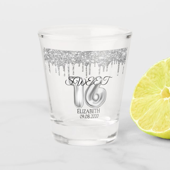 Verre A Shot Silver Sweet 16 Parties scintillant (Devant)