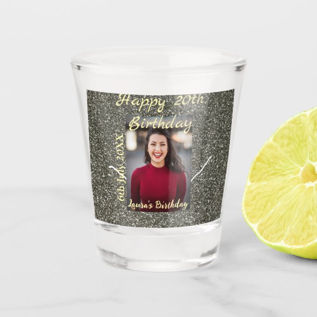 Verre A Shot Silverglitter photo 20e anniversaire ajouter nom d (Devant)