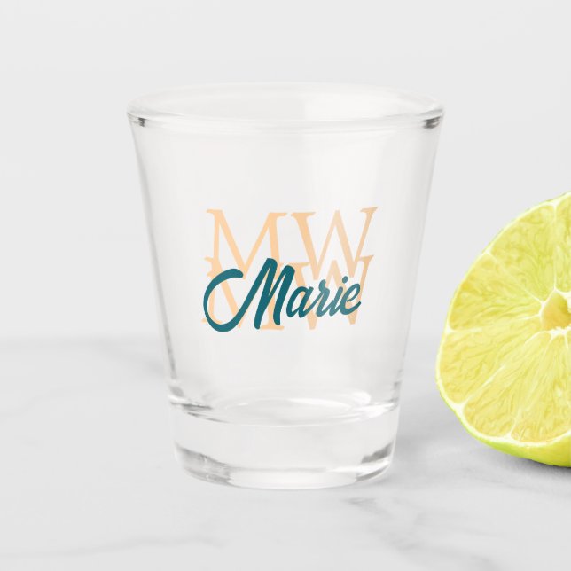 Verre A Shot simple minimal ajouter nom monogramme orange bleu  (Devant)