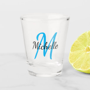 Verre A Shot Simple Moderne Monogramme Bleu Nom + Initial