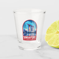 Singapore Marina Bay Night Travel Art Vintage