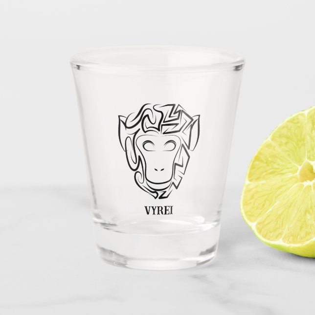 Verre A Shot Singe tribal noir et blanc (Devant)