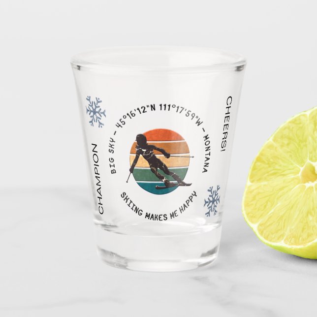 Verre A Shot Ski Big Sky, Montana - Femme Skier, Texte noir (Devant)