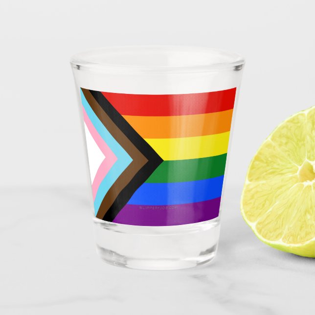 Verre A Shot SlipperyJoe's Progress Pride Drapeaux gay cadeaux  (Devant)
