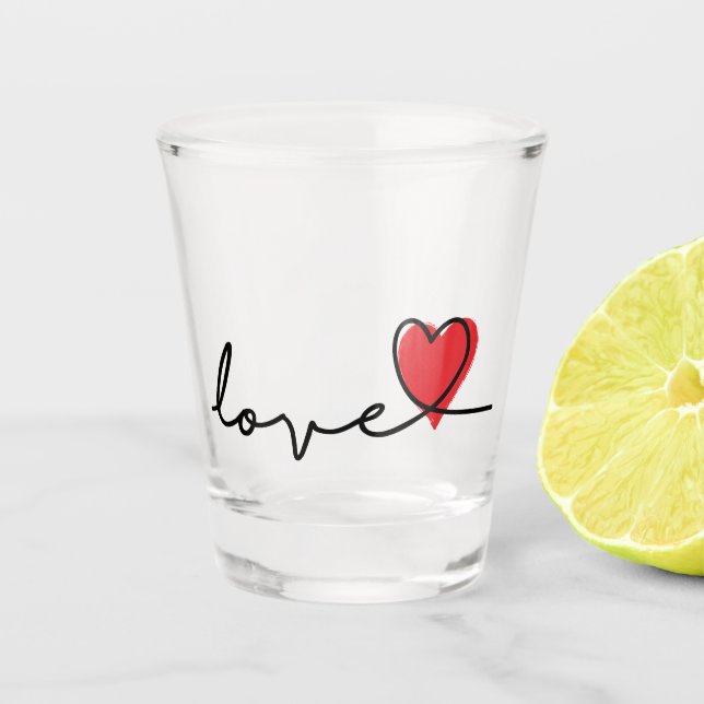 Verre A Shot Slogan Love. Des coeurs. Jour de Saint-Valentin. (Devant)