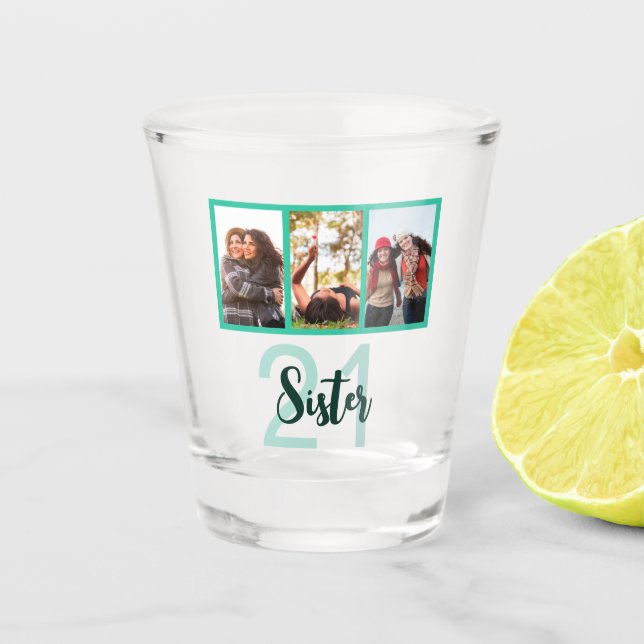 Verre A Shot Soeur 21e anniversaire Turquoise Photo moderne Col (Devant)