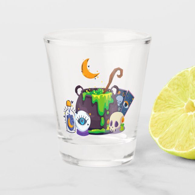 Verre A Shot Sorcière Cuisine Cauldron Potion Sous Le Lune (Devant)