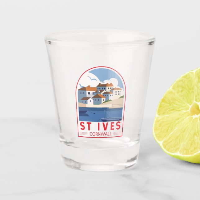 Verre A Shot St Ives Cornwall Angleterre Retro Travel Art Vinta (Devant)