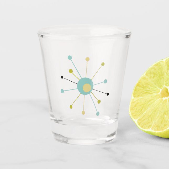 Verre A Shot Starburst atomique Bleu Jaune Vert Mi-siècle (Devant)