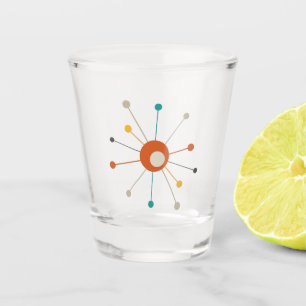 Verre A Shot Starburst atomique Orange foncé Turquoise Mi-siècl