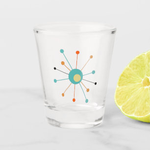 Verre A Shot Starburst atomique Orange Turquoise Mi-siècle