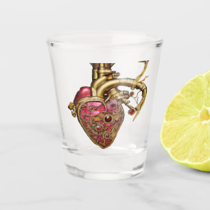 Verre A Shot Steampunk Coeur Anatomique rubis et engrenages