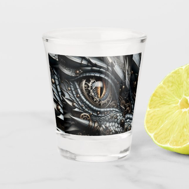 Verre A Shot Steampunk Dragon Oeil Closeup Ai Art Personnalisé (Devant)