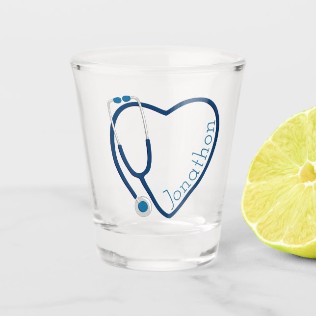 Verre A Shot Stéthoscope Cœur Bleu Amusant (Devant)