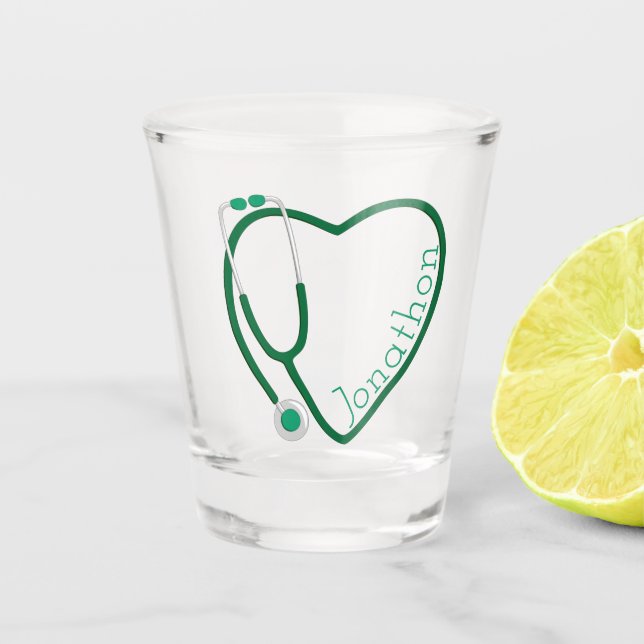 Verre A Shot Stethoscope Coeur Vert Amusants Valentine (Devant)