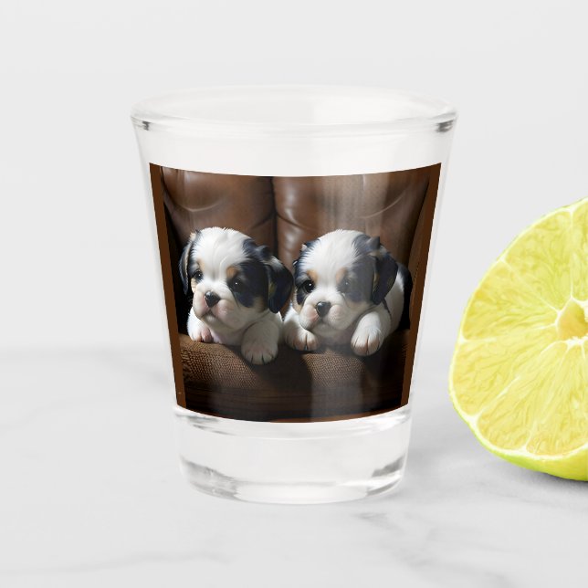 Verre A Shot Super mignonne chiots sur le canapé 1 (Devant)