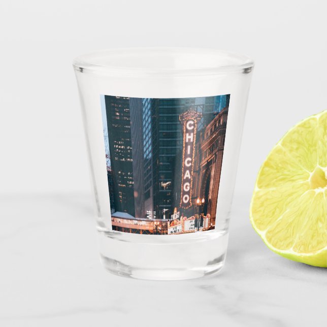Verre A Shot SYMBOLE Chicago Illinois Neon À La Nuit (Devant)