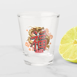 Verre A Shot Symbole chinois du dragon et de la chance "Good Fo