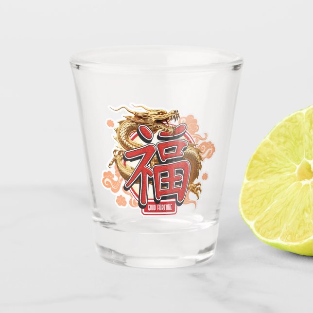 Verre A Shot Symbole chinois du dragon et de la chance "Good Fo (Devant)