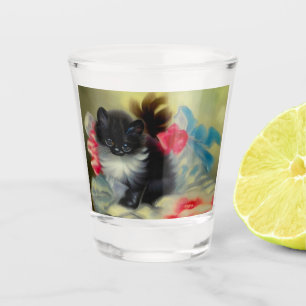 Verre A Shot Tableau vintage de chaton noir et blanc
