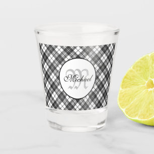 Verre A Shot Tartan motif Noël noir blanc Monogramme