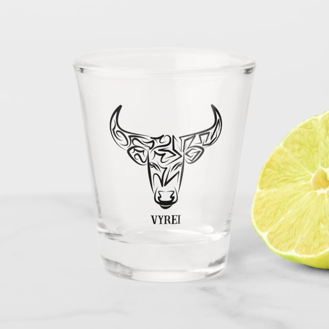 Verre A Shot Taureau tribal noir et blanc / Ox (Devant)