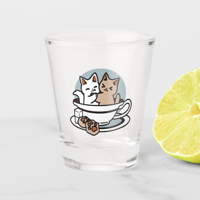 Verre A Shot Tea Time Meow Time - Cute Cat and Tea Design (Devant)
