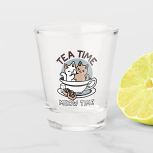 Verre A Shot Tea Time Meow Time - Cute Cat and Tea Design