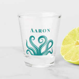 Verre A Shot Tentacles d'octopus blanc et aqua personnalisés