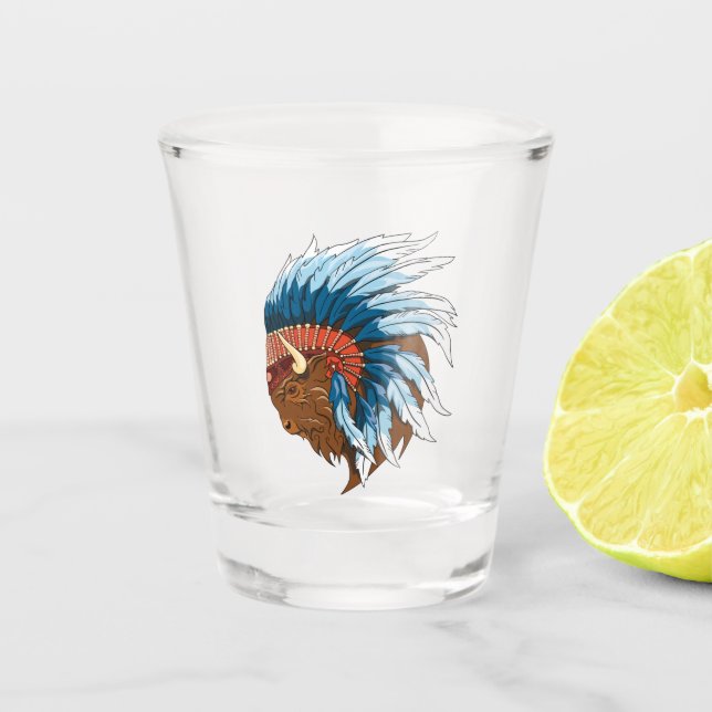 Verre A Shot Tête de buffle avec coiffure indienne (Devant)