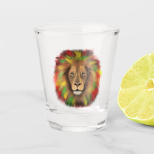 Verre A Shot Tête de lion rasta rouge jaune vert dessin Jamaïqu