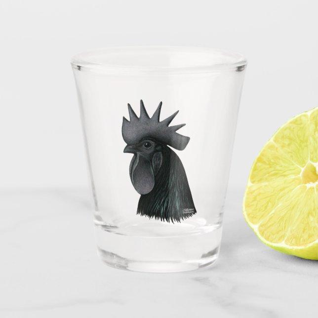 Verre A Shot Tête de Rooster Ayam Cemani (Devant)