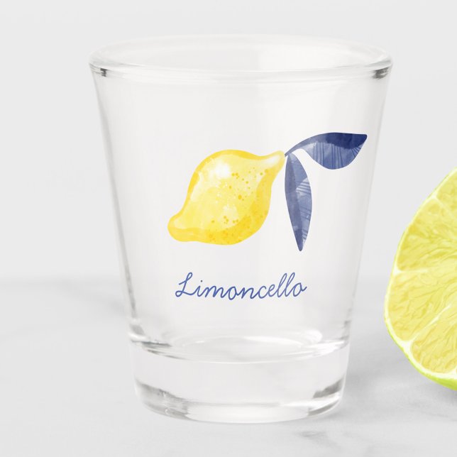 Verre A Shot Texte personnalisé citron (Watercolor lemon with custom text saying Limoncello)