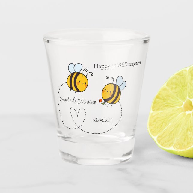 Verre A Shot Texte personnalisé Happy Love Bees (Devant)