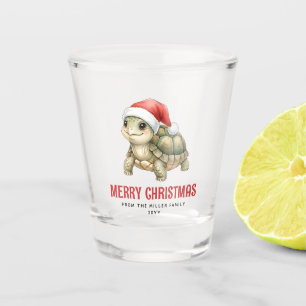 Verre A Shot Tortue de Noël à chapeau de Père Noël aquarelle pe