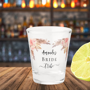 Verre A Shot Tribu de mariée herbe des pampas fleurs rose blush
