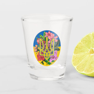 Verre A Shot Trident ukrainien et drapeau de l'Ukraine avec des