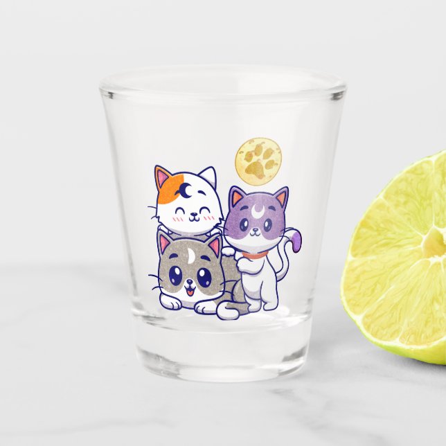 Verre A Shot Trio adorable - Trois chats mignons (Devant)