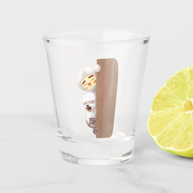 Verre A Shot Trio qui lorgne : Pile d'animaux drôles et chiot s (Devant)