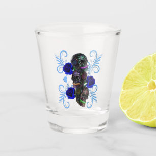 Verre A Shot Triple Jour Noir Des Crânes Morts Roses Bleus