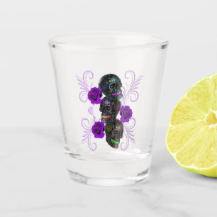 Verre A Shot Triple Jour Noir Des Crânes Morts Roses Violets