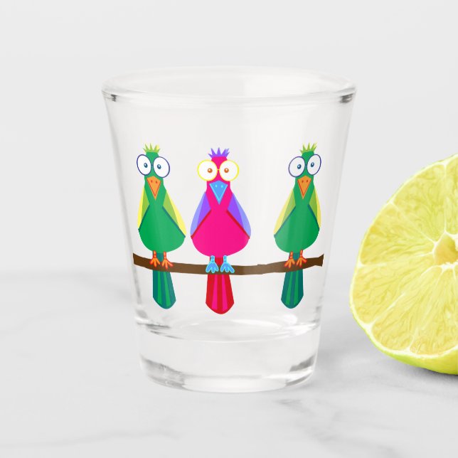 Verre A Shot Trois perroquets de dessins animés (Devant)