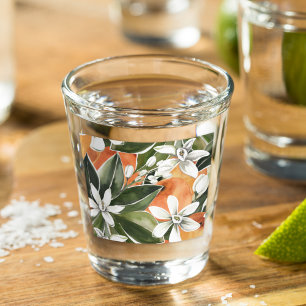 Verre A Shot Tropcal Orange & Flowers Watercolor Pattern