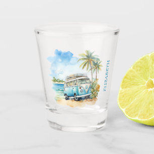 Verre A Shot Tropical Island Retro Blue Bus