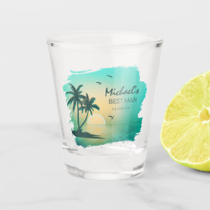 Verre A Shot Tropical Isle Best Man ou Groomsman Turquoise ID58