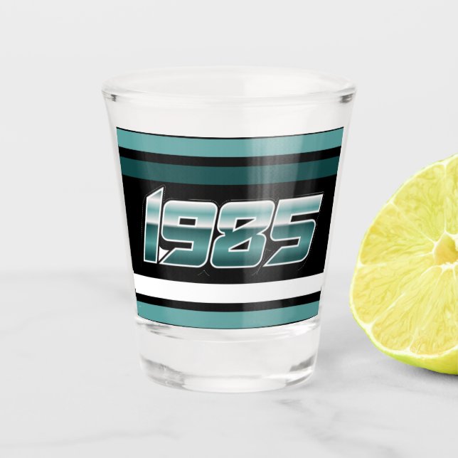 Verre A Shot turquoise de bande rétro 1985 (Devant)