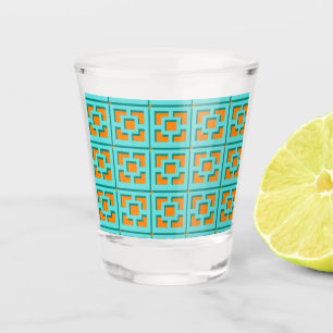 Verre A Shot Turquoise rétro et Trellis orange