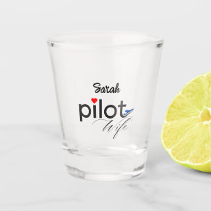 Verre A Shot Typographie de femme de pilote & Avion simple, min