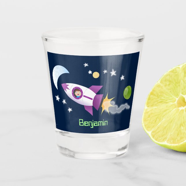 Verre A Shot Un adorable vaisseau-fusée dans l'espace dessin an (Devant)