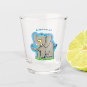 Verre A Shot Un joli éléphant drôle avec un oiseau sur le tronc